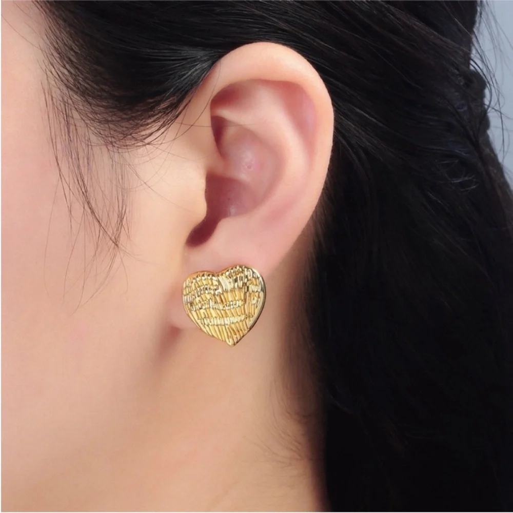 NEW 24k Gold Filled Textured Heart Stud Earrings